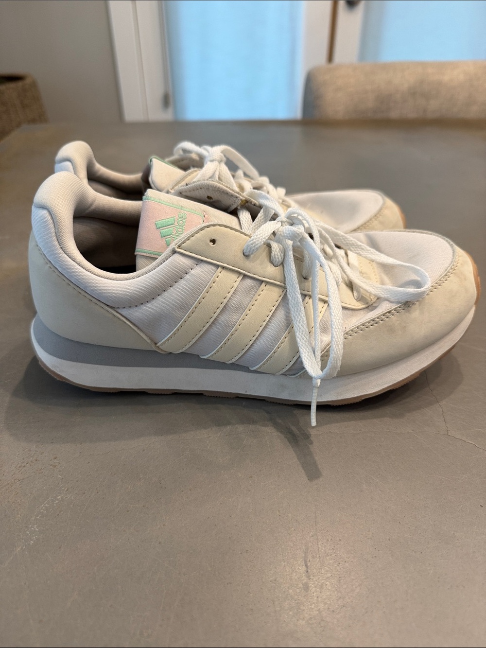 adidas White and Cream Retro Runner Sneakers